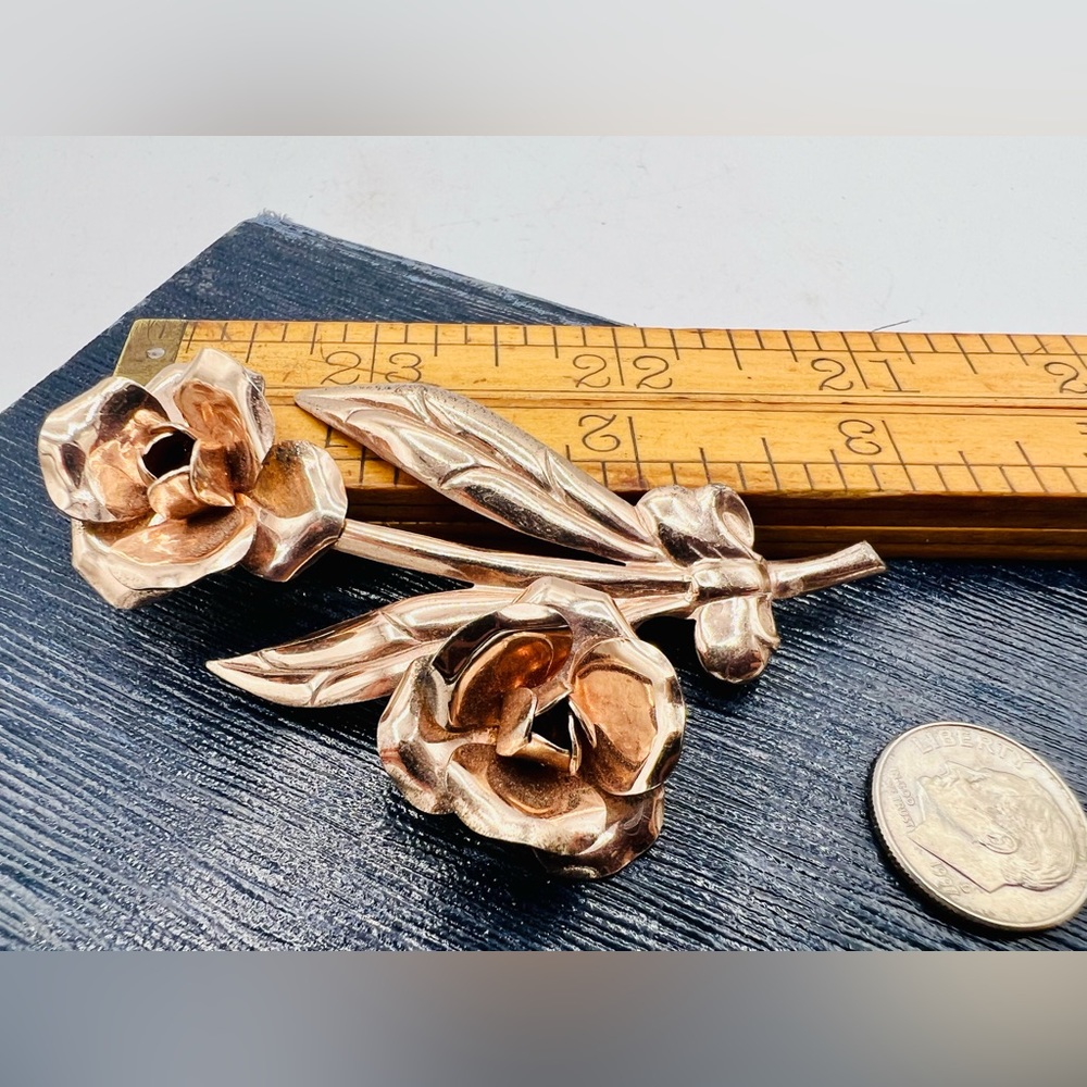 Vintage sterling silver rose brooch pin rose gold tone